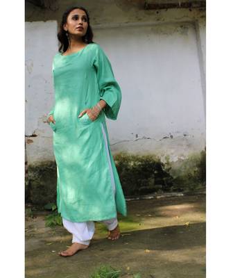 Green linen plain stitched   kurta &   bottom 3