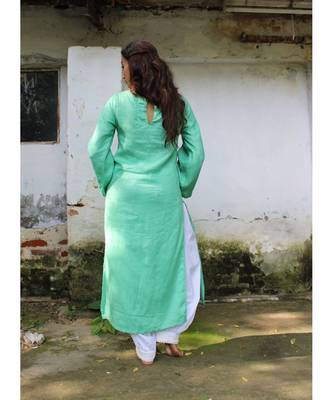 Green linen plain stitched   kurta &   bottom 4