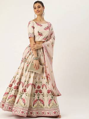Cream Color Floral Designed Printed Lehenga Choli With Dupatta 2
