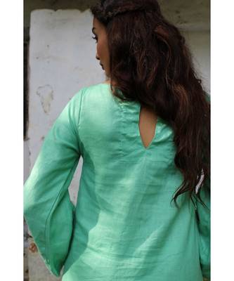 Green linen plain stitched   kurta &   bottom 5