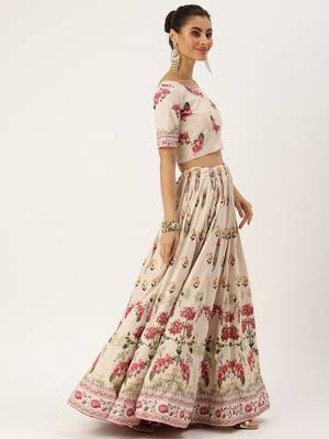 Cream Color Floral Designed Printed Lehenga Choli With Dupatta 3