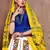 White and yellow gujarati gamthi hand embroidered cotton semi stitched navratri lehenga
