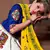 White and yellow gujarati gamthi hand embroidered cotton semi stitched navratri lehenga