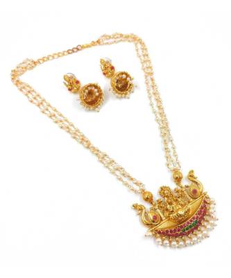 Yellow pearl Brass necklace with earring 1