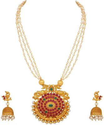 Yellow pearl Brass   necklace with earring 1
