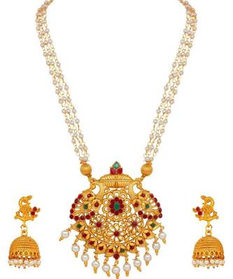 Yellow pearl Brass   necklace with earring 1