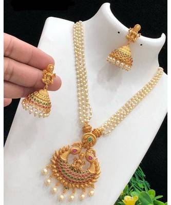 Yellow pearl Brass   necklace with earring 1