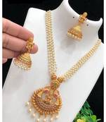 Yellow pearl Brass   necklace with earring