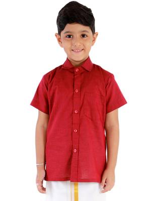  Maroon Cotton Blend Ethnic Shirt 1