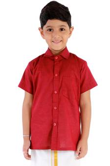 Boys Maroon Cotton Blend Ethnic Shirt
