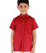  Maroon Cotton Blend Ethnic Shirt