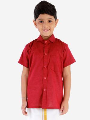  Maroon Cotton Blend Ethnic Shirt 2