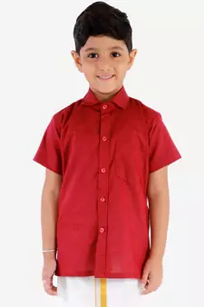  Maroon Cotton Blend Ethnic Shirt