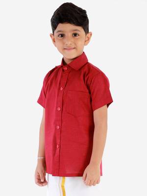  Maroon Cotton Blend Ethnic Shirt 3