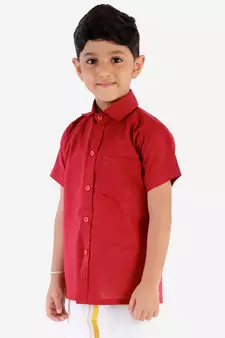  Maroon Cotton Blend Ethnic Shirt