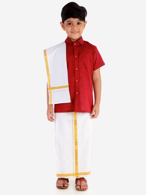  Maroon Cotton Blend Ethnic Shirt 5