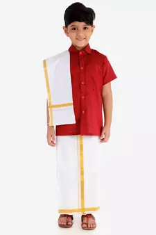  Maroon Cotton Blend Ethnic Shirt