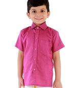  Purple Cotton Blend Ethnic Shirt