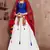 white, blue and red Gujarati Gamthi Hand Embroidered Cotton Semi Stitched Navratri Lehenga