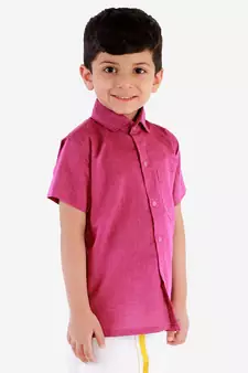  Purple Cotton Blend Ethnic Shirt