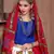 white, blue and red Gujarati Gamthi Hand Embroidered Cotton Semi Stitched Navratri Lehenga