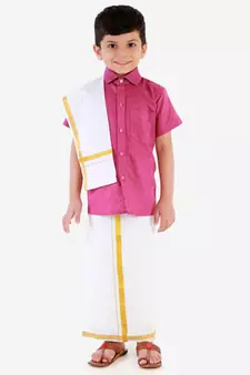  Purple Cotton Blend Ethnic Shirt