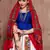 white, blue and red Gujarati Gamthi Hand Embroidered Cotton Semi Stitched Navratri Lehenga