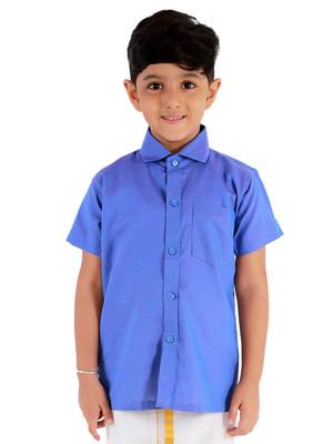 Turquoise Cotton Blend Ethnic Shirt 1