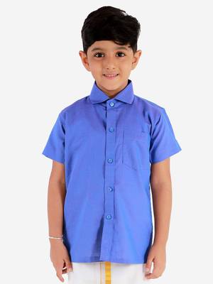  Turquoise Cotton Blend Ethnic Shirt 2