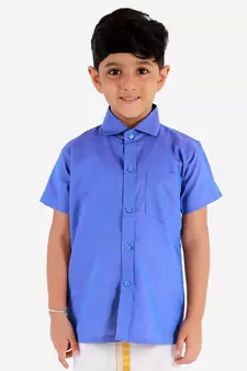  Turquoise Cotton Blend Ethnic Shirt