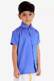 Turquoise Cotton Blend Ethnic Shirt