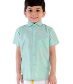 Boys Aqua Silk Blend Ethnic Shirt