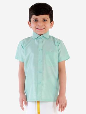 Boys Aqua Silk Blend Ethnic Shirt 2