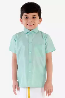 Boys Aqua Silk Blend Ethnic Shirt