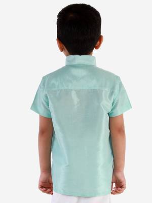 Boys Aqua Silk Blend Ethnic Shirt 3