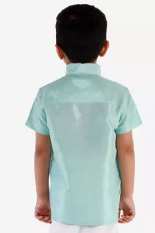 Boys Aqua Silk Blend Ethnic Shirt