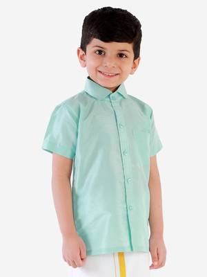 Boys Aqua Silk Blend Ethnic Shirt 4
