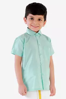 Boys Aqua Silk Blend Ethnic Shirt