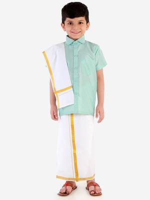 Boys Aqua Silk Blend Ethnic Shirt 5