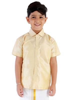 Gold plain silk blend boys shirt 1