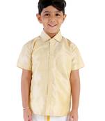 Gold plain silk blend boys shirt