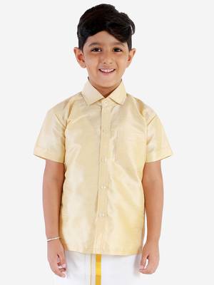 Gold plain silk blend boys shirt 2