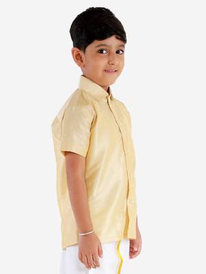 Gold plain silk blend boys shirt 3