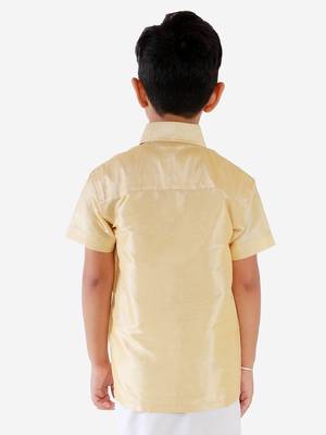 Gold plain silk blend boys shirt 4