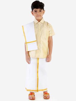 Gold plain silk blend boys shirt 5