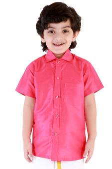 Boys Pink Silk Blend Ethnic Shirt