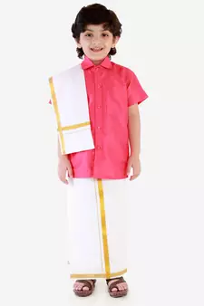  Pink Silk Blend Ethnic Shirt