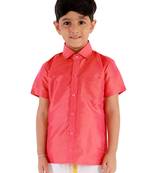  Red Silk Blend Ethnic Shirt