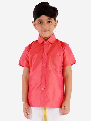  Red Silk Blend Ethnic Shirt 2