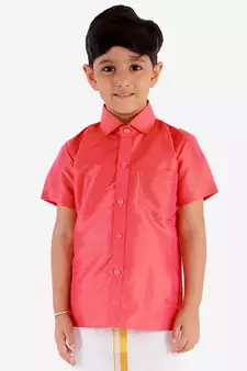  Red Silk Blend Ethnic Shirt